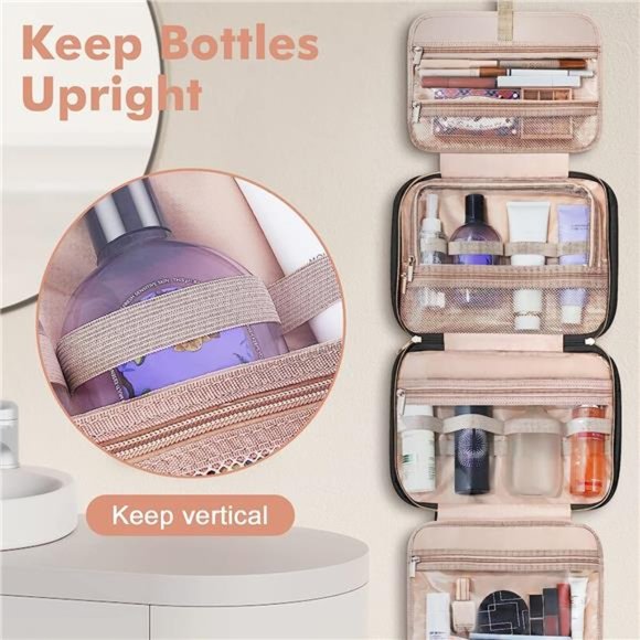 NEW Toiletry Bag for Women, Large Cosmetic Travel Hanging Bag for Bathroom Black - Picture 4 of 7